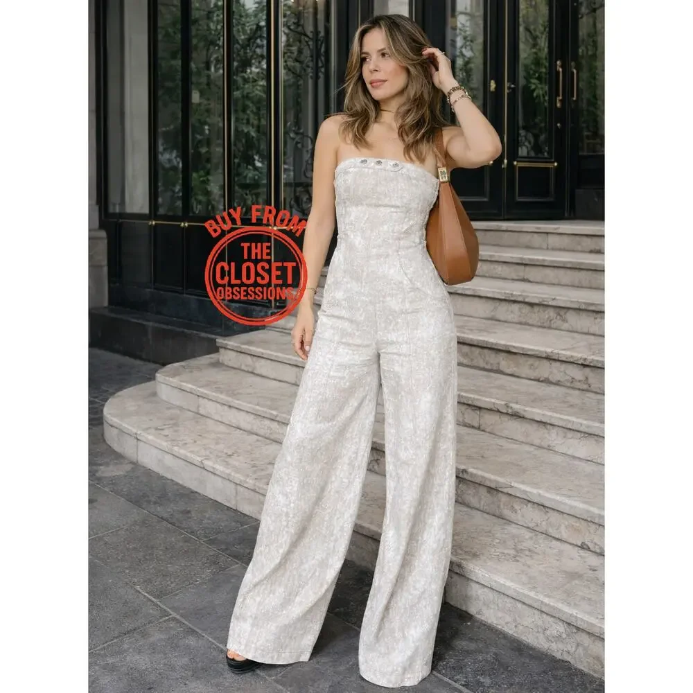 Zara Linen Blend Strapless Wide Leg Jumpsuit NWT Palazzo Resort Vacation Outfit